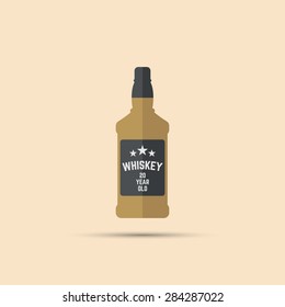 square brown bottle of whiskey vector colored flat icon on bright background
