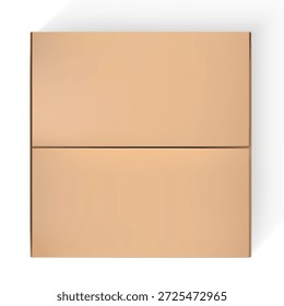 Caixa de papelão marrom quadrada com tampa fechada, vista superior. Contêiner para embalagem, armazenamento, transporte, entrega, logística e compras on-line de produtos. Vetor. Plano de fundo isolado. Realista.