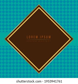 Square brown label with golden frame on geometric abstract background. Luxury banner design concept. Vector illustration