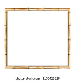 Square brown wooden border frame made of realistic  brown bamboo sticks with empty copy space for text or image inside. Vector clip art, banner, poster or photo frame isolated on white background.