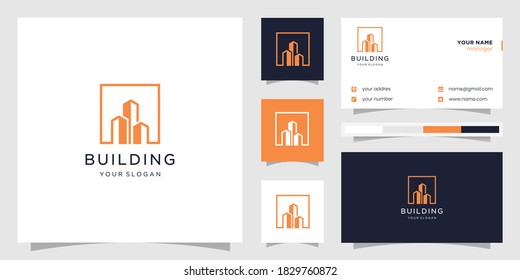 Square building construction. logo and business card. Vector Premium