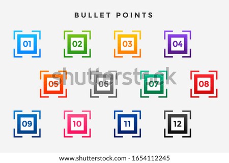 square business bullet points numbers set