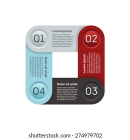 Square business presentation template with text areas. Infographic design element with 4 options, parts, steps or processes