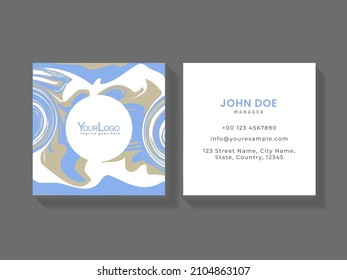 Square Business Or Visiting Card With Fluid Art Or Swirl Liquid On Gray Background.