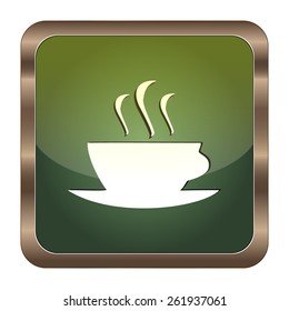 Square button cup coffee on the white background