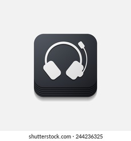 Square button with headset in modern style