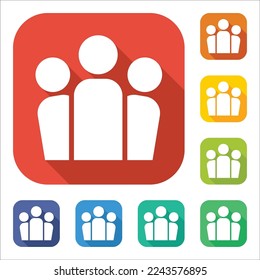 Square button icon for group or community illustration in various colors.