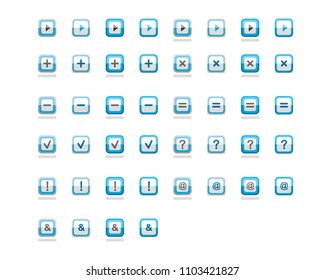 Square button icon in half-folded form.Blue square button icon with multiple symbols.