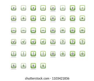 Square button icon in half-folded form.Green square button icon with multiple symbols.