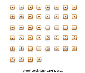 Square button icon in half-folded form.Orange square button icon with multiple symbols.