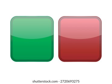 Iconos de Botón cuadrado en verde y rojo para representar opciones de sí o no