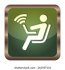 Square button man at work on the white background