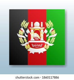Square button with the national flag of Afghanistan with the reflection of light. Icon with the main symbol of the country