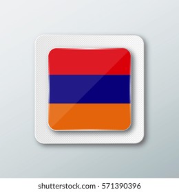 Square button with the national flag of Armenia with the reflection of light. Icon with the main symbol of the country.