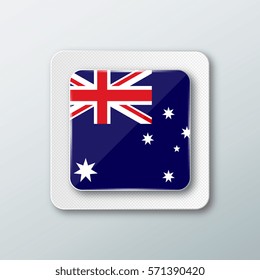 Square button with the national flag of Australia with the reflection of light. Icon with the main symbol of the country.
