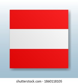 Square button with the national flag of Austria with the reflection of light. Icon with the main symbol of the country