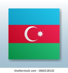 Square button with the national flag of Azerbaijan with the reflection of light. Icon with the main symbol of the country