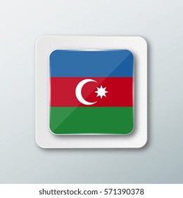 Square button with the national flag of Azerbaijan with the reflection of light. Icon with the main symbol of the country.