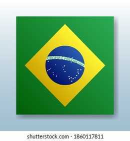 Square button with the national flag of Brazil with the reflection of light. Icon with the main symbol of the country