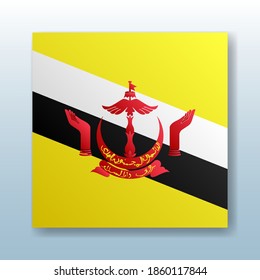 Square button with the national flag of Brunei with the reflection of light. Icon with the main symbol of the country