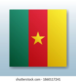 Square button with the national flag of Cameroon with the reflection of light. Icon with the main symbol of the country