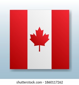 Quadratznopf mit der nationalen Flagge von Kanada mit der Reflexion des Lichts. Symbol mit dem Symbol des Landes
