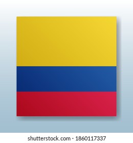 Square button with the national flag of Colombia with the reflection of light. Icon with the main symbol of the country