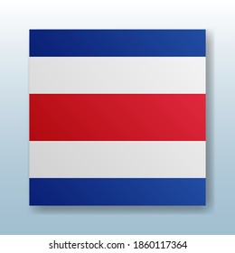 Square button with the national flag of Costa Rica with the reflection of light. Icon with the main symbol of the country