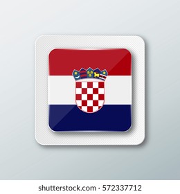 Square button with the national flag of Croatia with the reflection of light. Icon with the main symbol of the country.