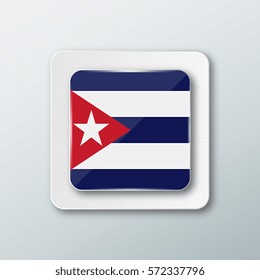 Square button with the national flag of Cuba with the reflection of light. Icon with the main symbol of the country.