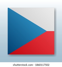 Botón cuadrado con la bandera nacional de la República Checa con el reflejo de la luz. Icono con el símbolo principal del país