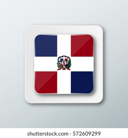 Square button with the national flag of Dominican republic with the reflection of light. Icon with the main symbol of the country.