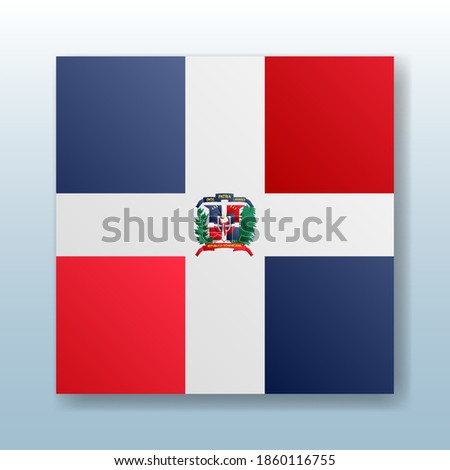 Square button with the national flag of Dominican Republic with the reflection of light. Icon with the main symbol of the country