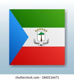 Square button with the national flag of Equatorial Guinea with the reflection of light. Icon with the main symbol of the country
