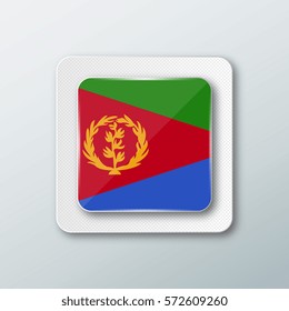 Square button with the national flag of Eritrea with the reflection of light. Icon with the main symbol of the country.