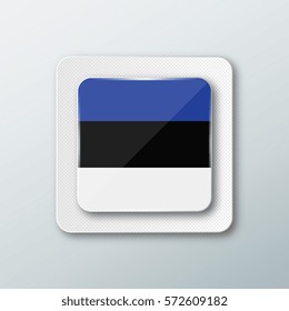Square button with the national flag of Estonia with the reflection of light. Icon with the main symbol of the country.