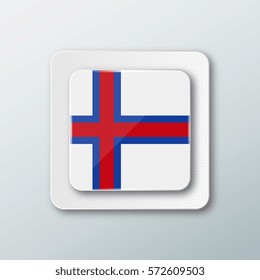 Square button with the national flag of Faroe islands with the reflection of light. Icon with the main symbol of the country.