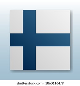 Square button with the national flag of Finland with the reflection of light. Icon with the main symbol of the country