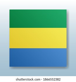 Square button with the national flag of Gabon with the reflection of light. Icon with the main symbol of the country