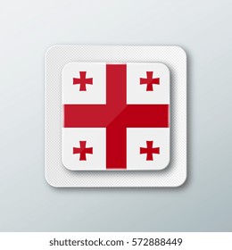 Square button with the national flag of Georgia with the reflection of light. Icon with the main symbol of the country.