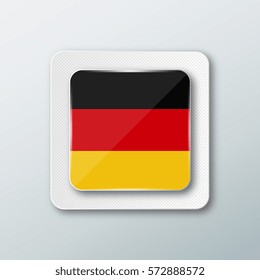 Square button with the national flag of Germany with the reflection of light. Icon with the main symbol of the country.