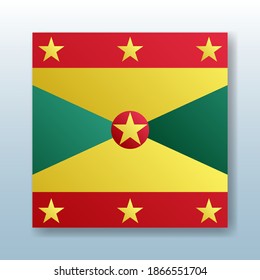 Square button with the national flag of Grenada with the reflection of light. Icon with the main symbol of the country