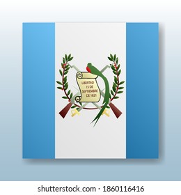 Square button with the national flag of Guatemala with the reflection of light. Icon with the main symbol of the country