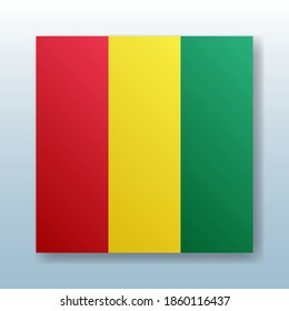 Square button with the national flag of Guinea with the reflection of light. Icon with the main symbol of the country