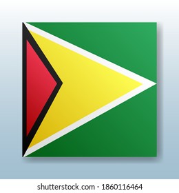 Quadratznopf mit der Nationalflagge von Guyana mit dem Spiegelbild des Lichts. Symbol mit dem Symbol des Landes