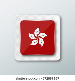 Square button with the national flag of Hong kong with the reflection of light. Icon with the main symbol of the country.