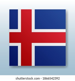 Square button with the national flag of Iceland with the reflection of light. Icon with the main symbol of the country