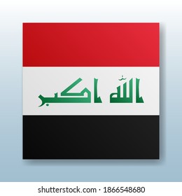 Square button with the national flag of Iraq with the reflection of light. Icon with the main symbol of the country