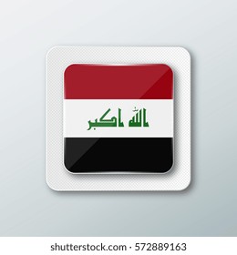 Square button with the national flag of Iraq with the reflection of light. Icon with the main symbol of the country.