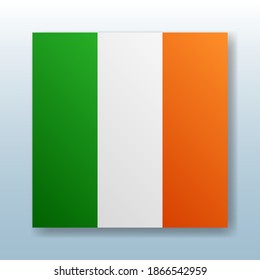 Square button with the national flag of Ireland with the reflection of light. Icon with the main symbol of the country